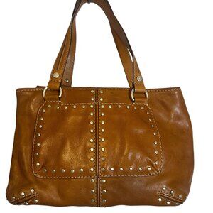 Michael Kors Studded Brown Leather Tote Shoulder Bag Satchel Purse Dual Handles